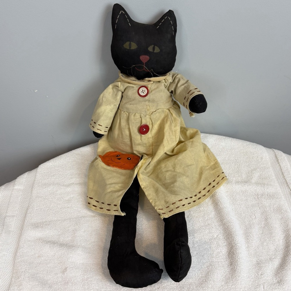 Halloween Primitive Cat Doll Plush Folk Art Style Retro Weighted